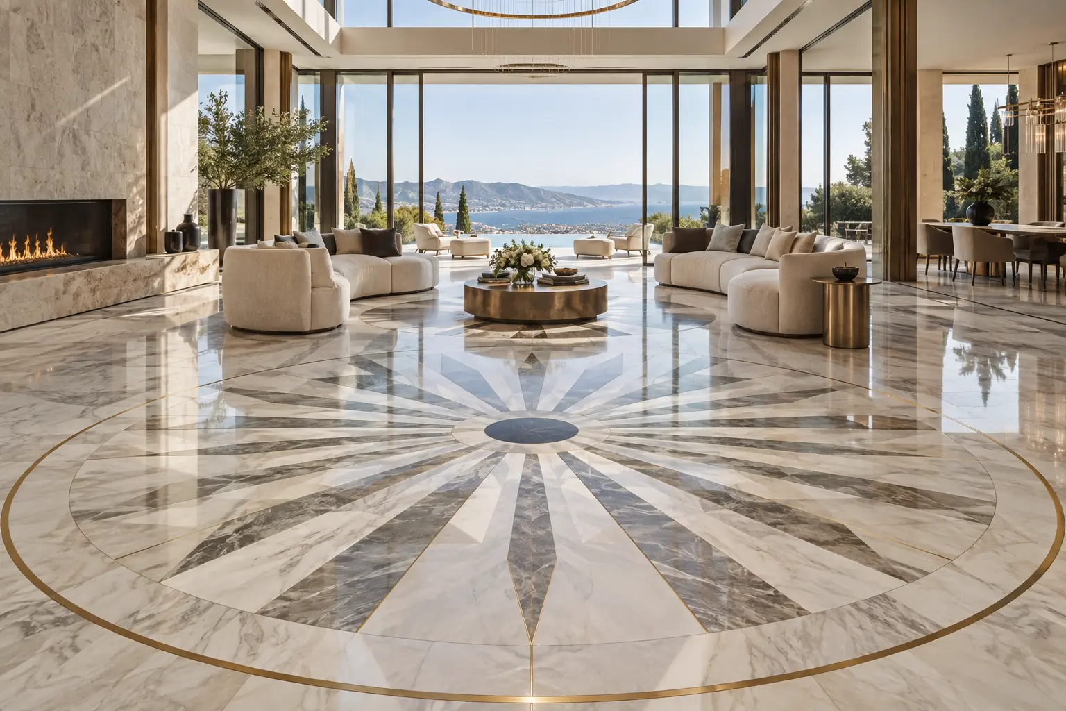 Radial marble sunburst floor