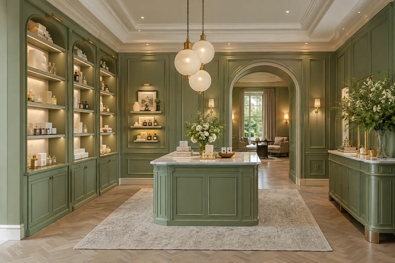 Premium sage painted boutique cabinetry